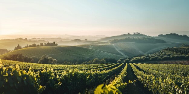 Photo rolling vineyard hills at sunset suitable for agriculture tourism and wine enthusiasts aig62