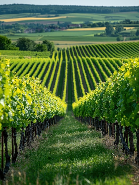 Rolling vineyards basking in the warm summer sunshine