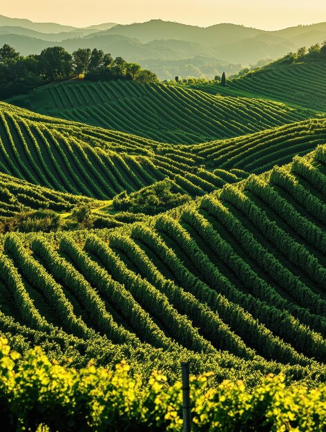 Rolling vineyards basking in the warm summer sunshine