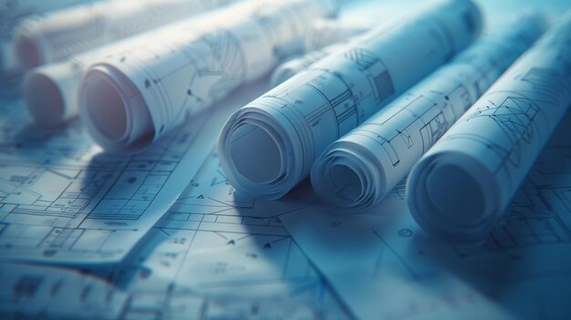 Photo rolls of architectural blueprints