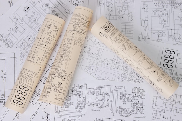 Rolls of paper electrical engineering drawings