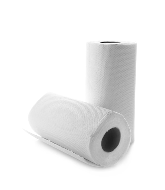 Rolls of paper towels on white