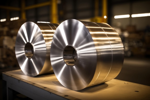 Rolls of Stainless Steel in warehouse of a factory