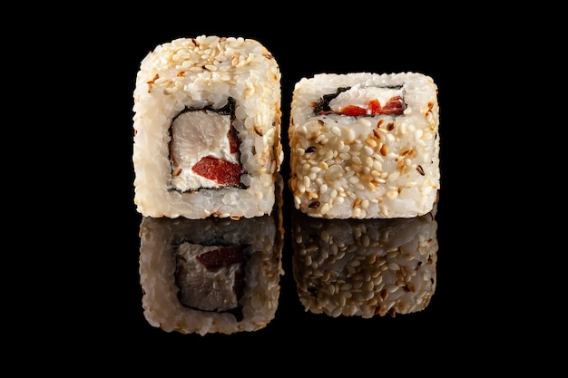 rolls of sushi with different fillings