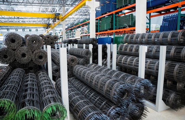 A rolls of wire mesh in the showroom of a large store