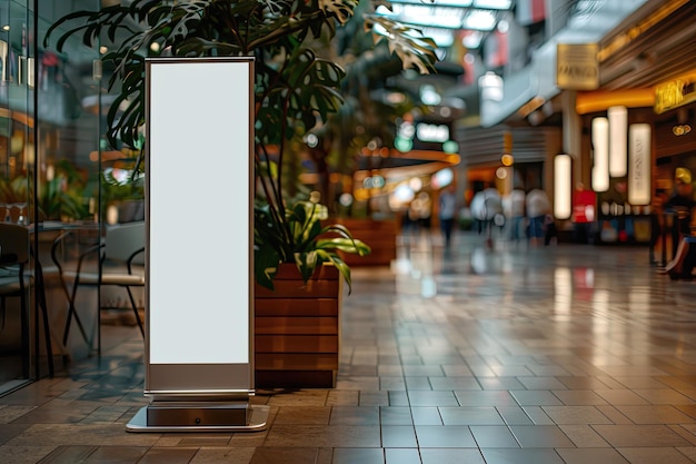 Rollup mockup poster stand in a shopping center restaurant mall environment