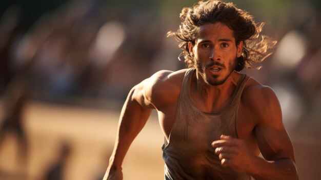 Roman athlete in subligaculum sprinting in thrilling footrace