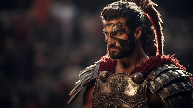 Roman gladiator armed with trident and net ready for combat