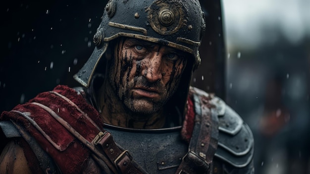 Roman Legionnaire battleworn facing advancing enemies