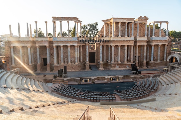 Roman Ruins of Merida seen from above the Roman Theater Extremadura Spain