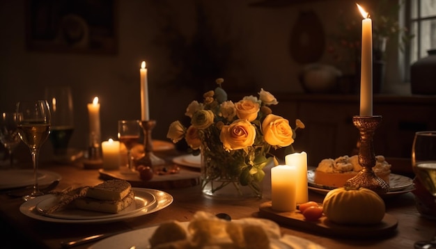 Romance and elegance in candlelit decoration generated by AI