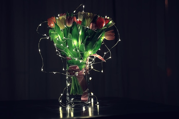 romance tulips bouquet night