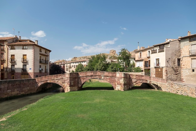 Romanesque bridge over the river Gallo Molina de Aragon Guadalajara Spain