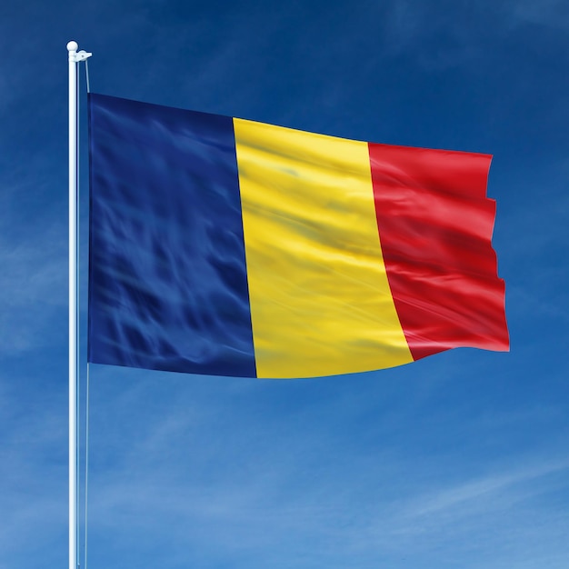 Romania Flag on Flagpole