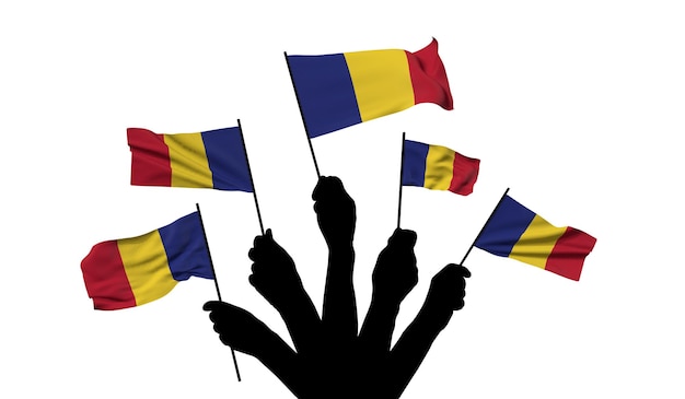 Romania national flag being waved d rendering