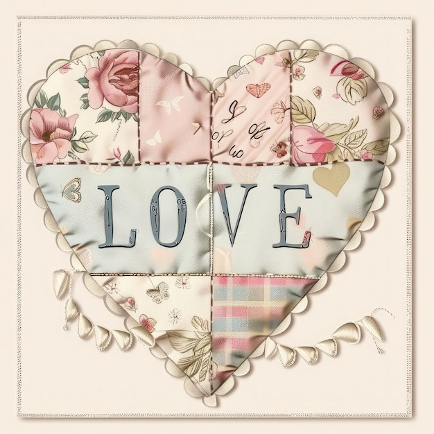 Photo romantic 3d illustration a patchwork shabby chic heartwith love