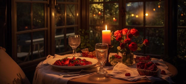 a romantic atmosphere with candles and a homecooked meal