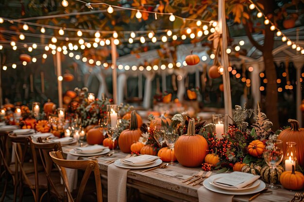 Romantic Autumn Wedding Reception with Pumpkin Centerpieces