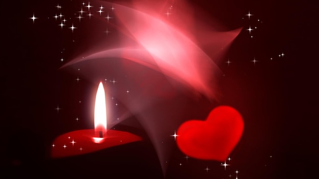 Romantic background for lovers with lit candle heart and light with stars