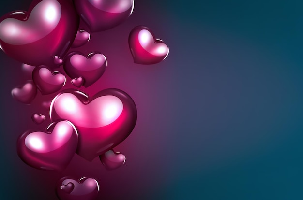 Romantic background with bright pink hearts