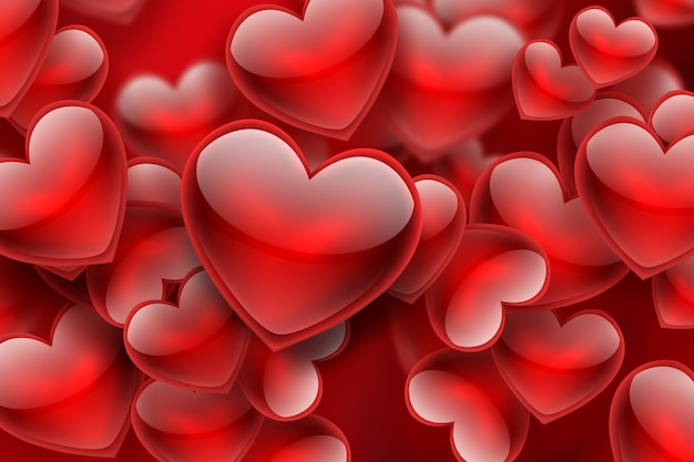 Romantic background with red hearts