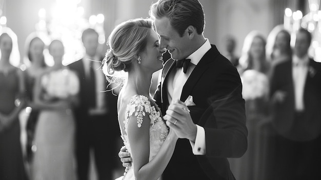 Photo romantic black and white wedding dance elegant couple celebrating love