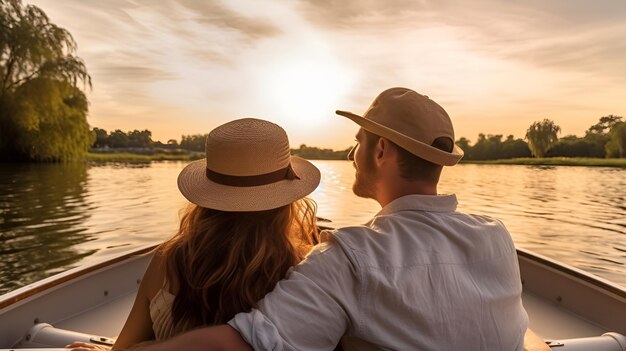 Photo romantic boat ride with a couple in love romantic boat ride couple love