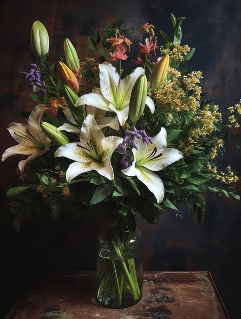 Romantic bouquet with lilies