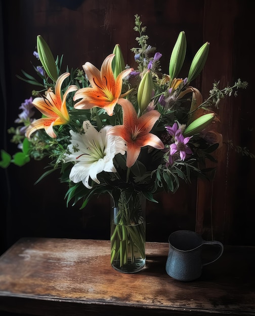 Romantic bouquet with lilies