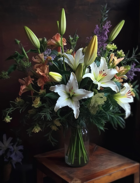 Romantic bouquet with lilies