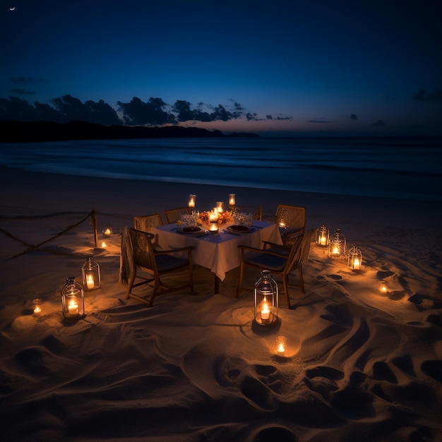 Romantic Candlelit Dinner on a Secluded Beach with Soft Sands