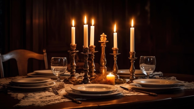 Photo romantic candlelit dinner table