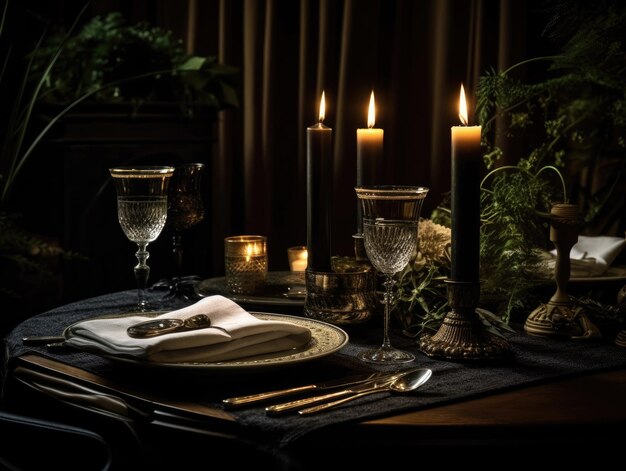 Romantic candlelit romantic dining table Generative AI