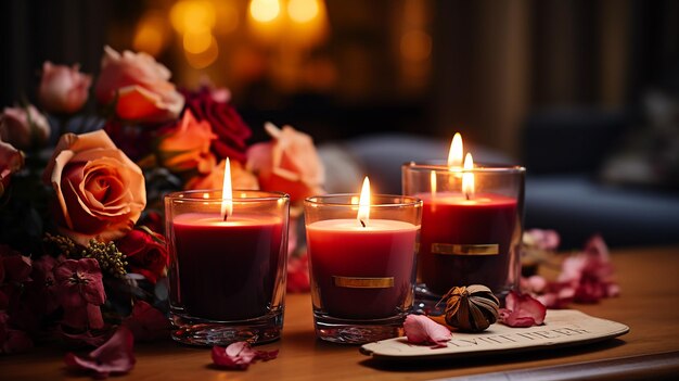 Romantic Candlelit Rose Flowers