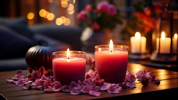 Romantic Candlelit Rose Flowers