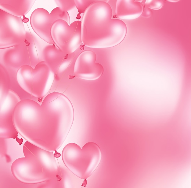 Romantic card with pink heartshaped balloons