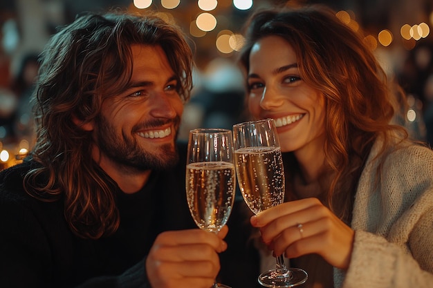 Photo romantic champagne toast in a candlelit ambiance