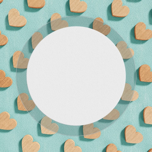 Romantic concept with wooden hearts on a paper background