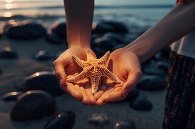 Photo romantic connection embracing love at the seaside with a starfish touch ar 32