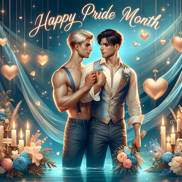 Romantic Couple Celebrating Pride Month Generative Ai