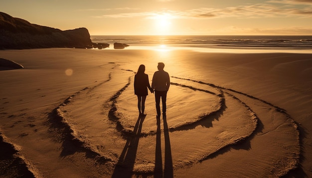 Romantic couple embraces at sunset enjoying nature beauty together generated by AI