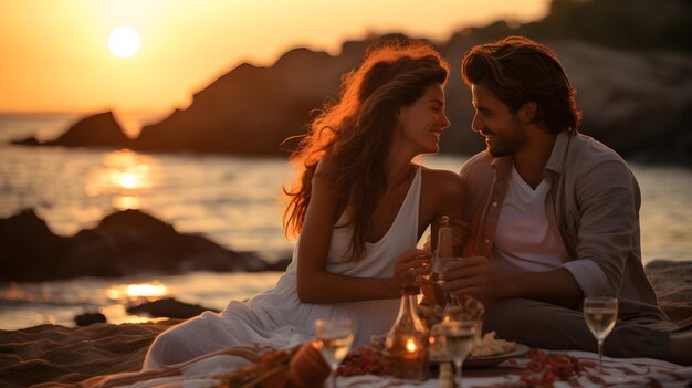 Romantic Couple Hiking in European Mountains at Sunset Candid Closeup Photo