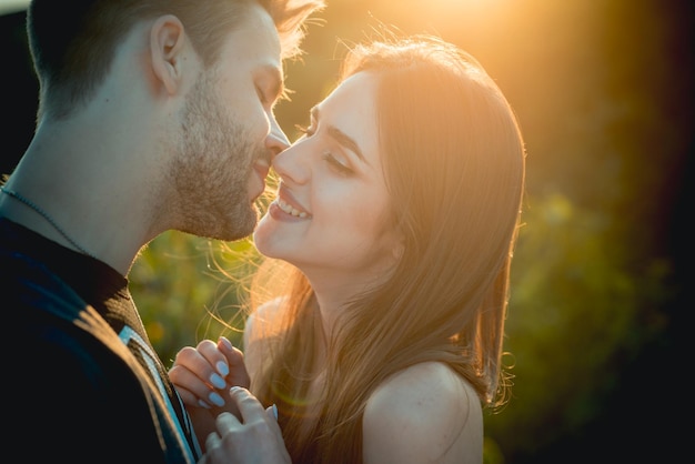 Romantic couple kissing Young couple loving each other