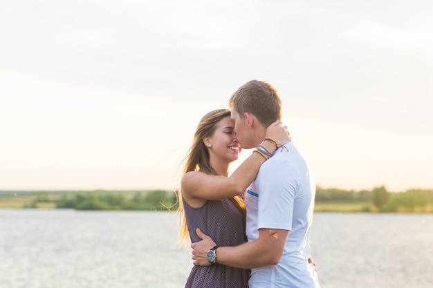 Romantic Couple on the pier in nature