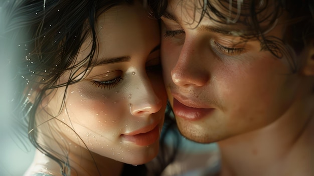 Romantic Couple Sharing a Tender Moment Close Up Portrait of a Man and Woman Deeply in Love