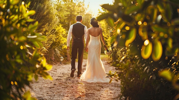 Romantic Couple Walking Through Forest Trail