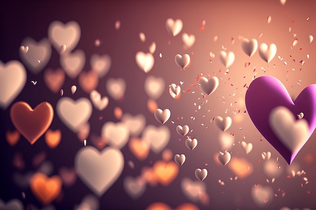 Romantic creative valentine's day background wit flying hearts light color palette Generative AI