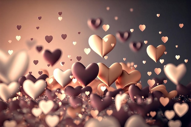 Romantic creative valentine's day background wit flying hearts light color palette Generative AI