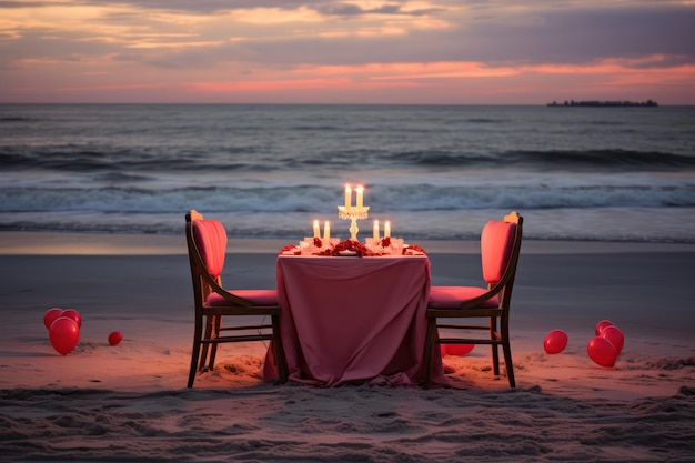 Romantic date by the sea dinner at sunset Generative AI