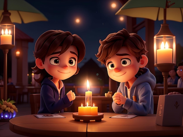 Romantic Date Night Cute Couple with Candlelight in a Cozy Restaurant